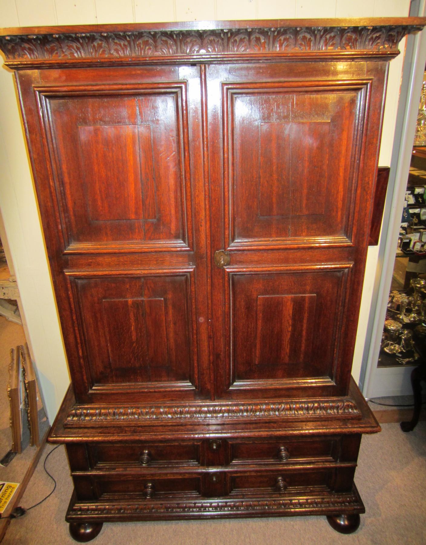 Important Historic Oak Press Cupboard Domani Devon